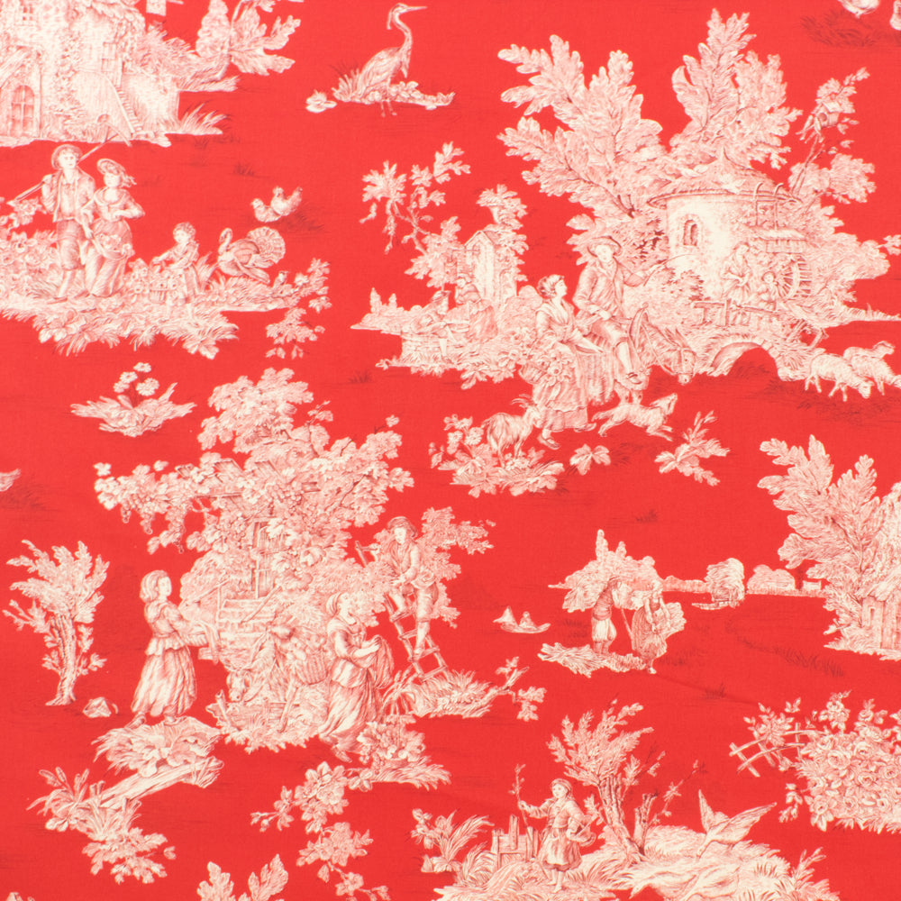 French Pastorale Toile Double Width Red/Cream Fabric