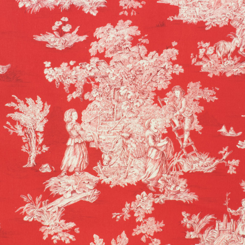 French Pastorale Toile Double Width Red/Cream Room Fabric