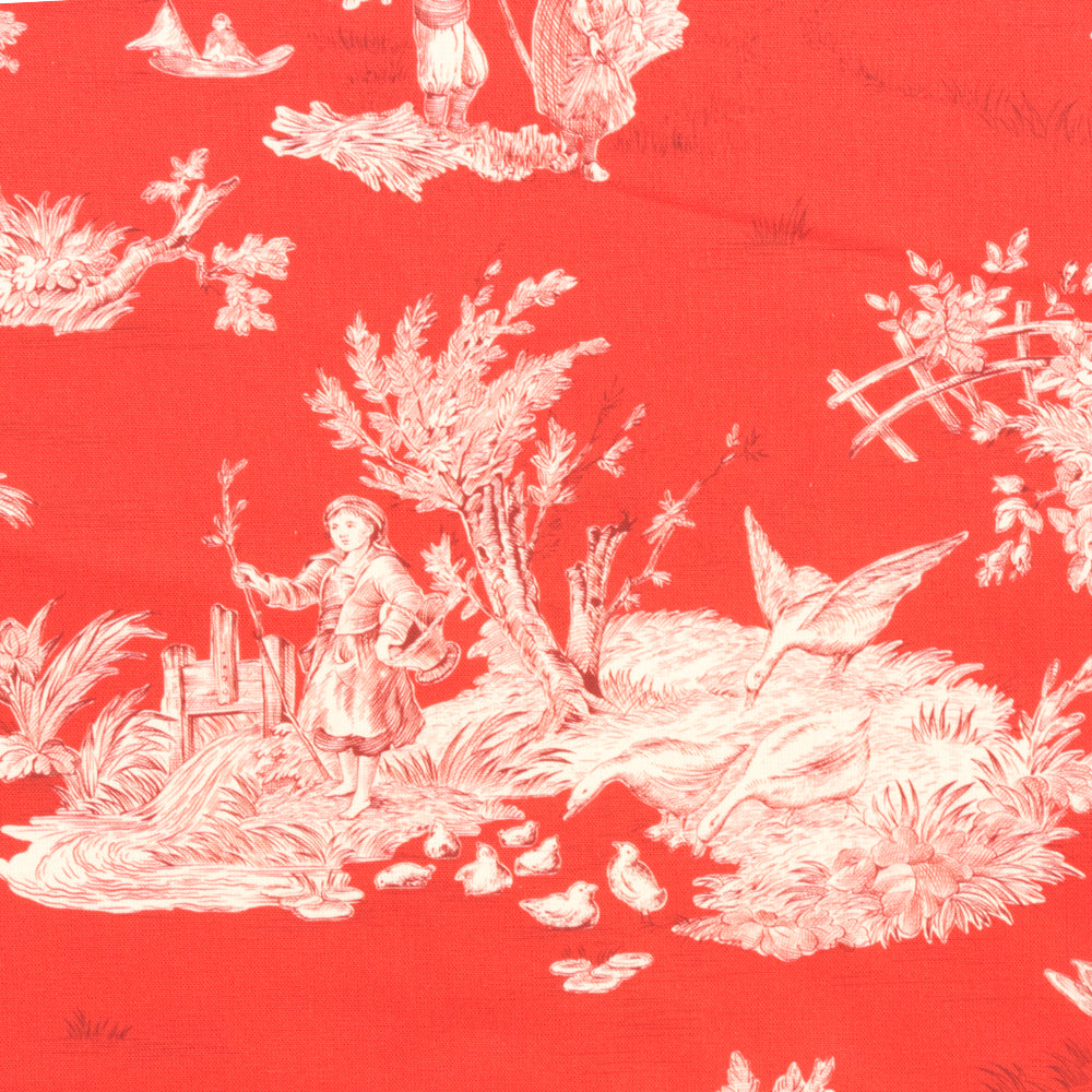 French Pastorale Toile Double Width Red/Cream Room Fabric