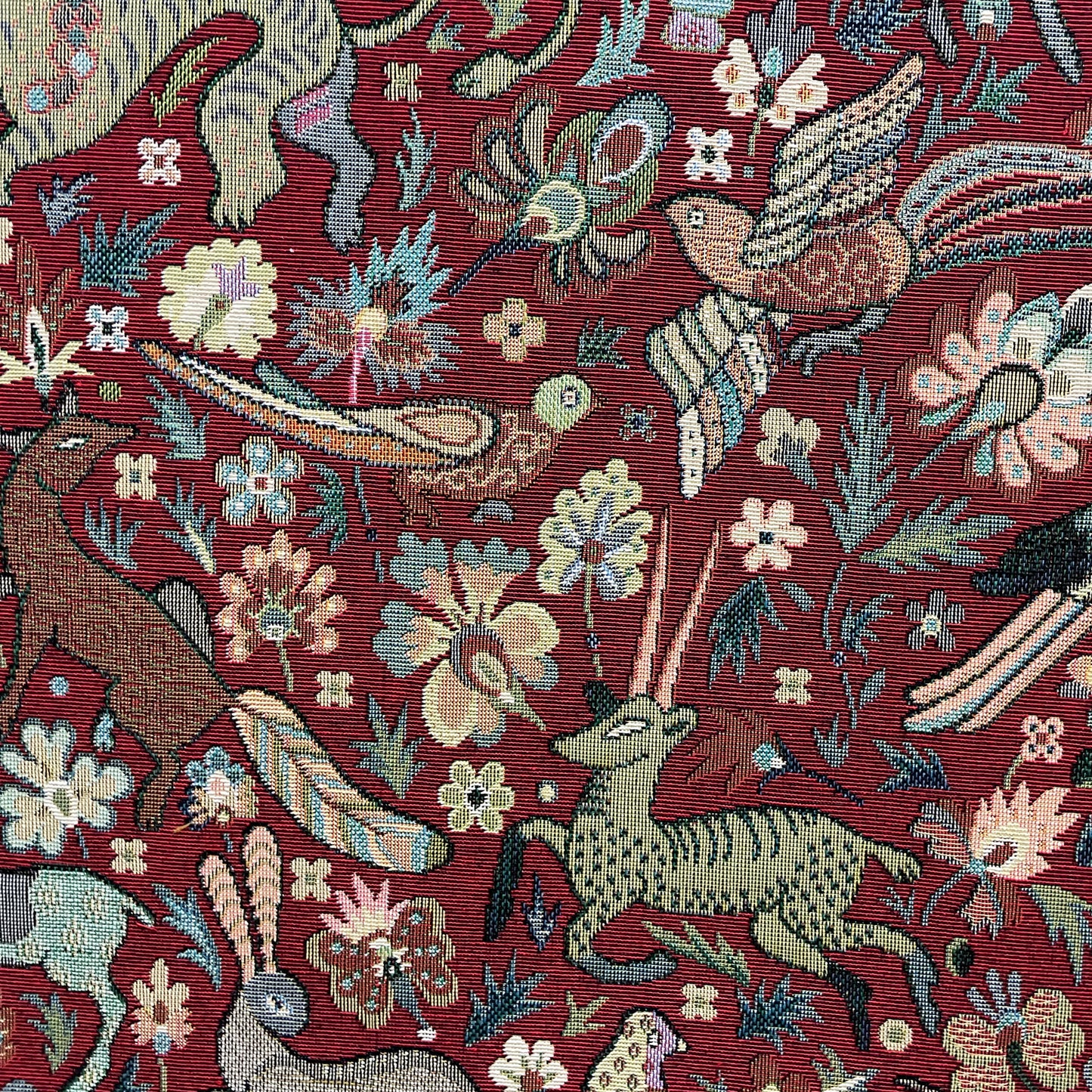 Tudor Forest Tapestry Red Fabric