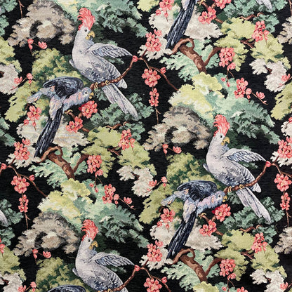 Exotic Aviary Tapestry Black Fabric - Multicolor