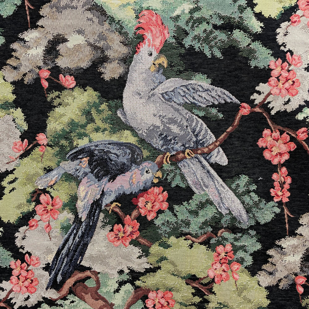Exotic Aviary Tapestry Black Room Fabric - Multicolor