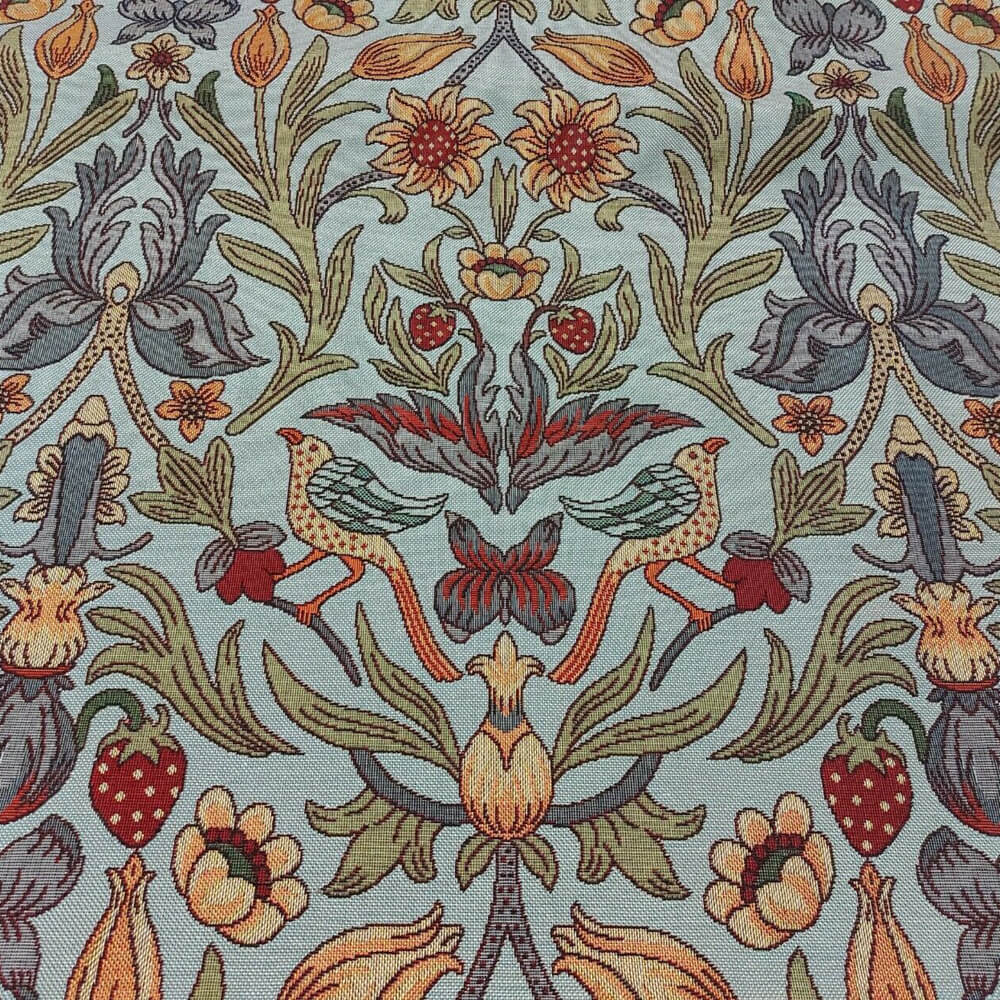 Strawberry Bird Tapestry Duck Egg Blue Fabric