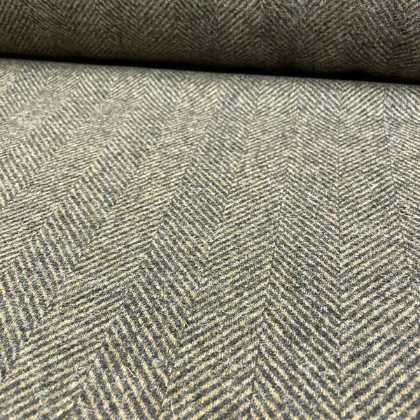 Abraham Moon Herringbone Dark Teal Fabric by the Metre