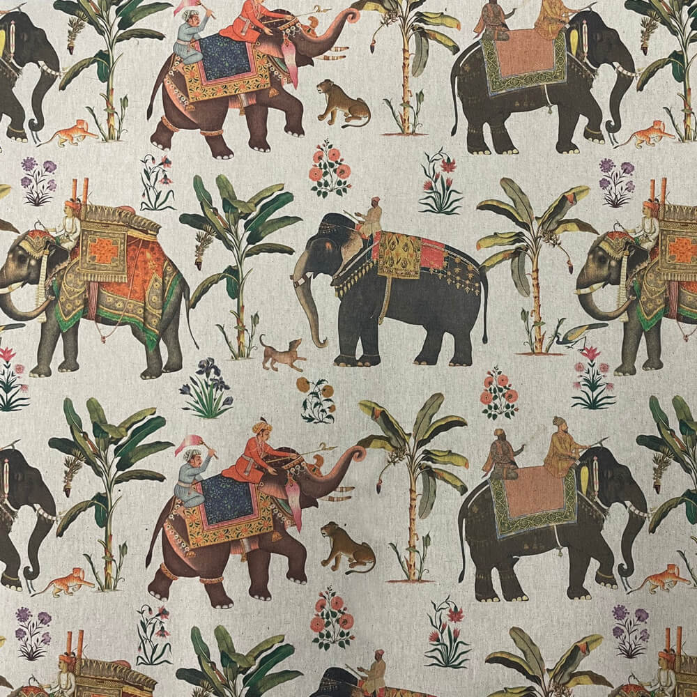 Indian Elephants Double Width Fabric - Multicolor