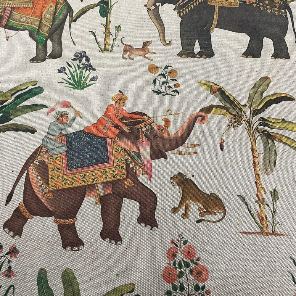 Indian Elephants Double Width Room Fabric - Multicolor