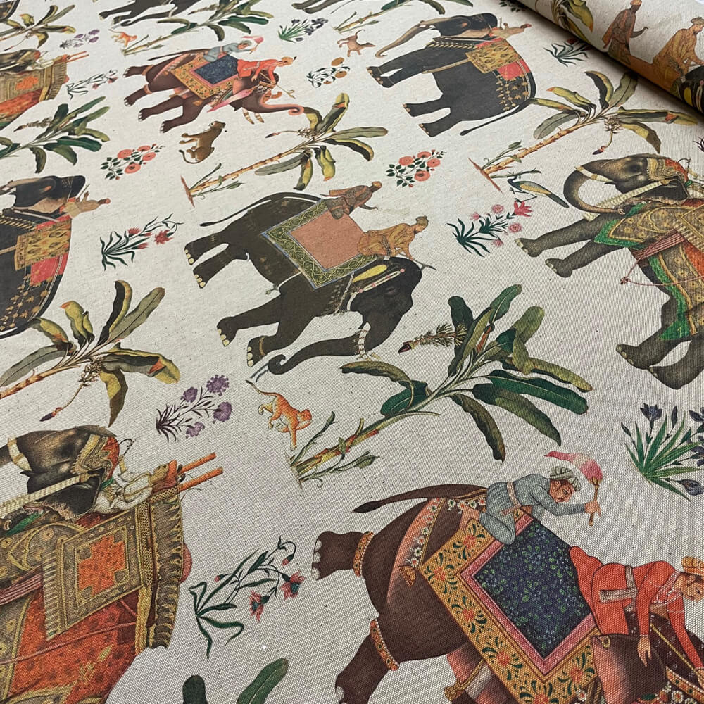 Indian Elephants Double Width Room Fabric - Multicolor
