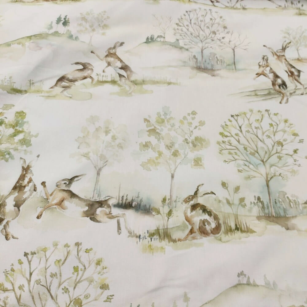 Voyage Boxing Hares White Fabric