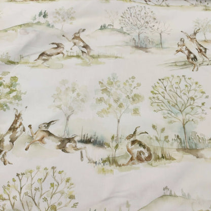 Voyage Boxing Hares White Fabric