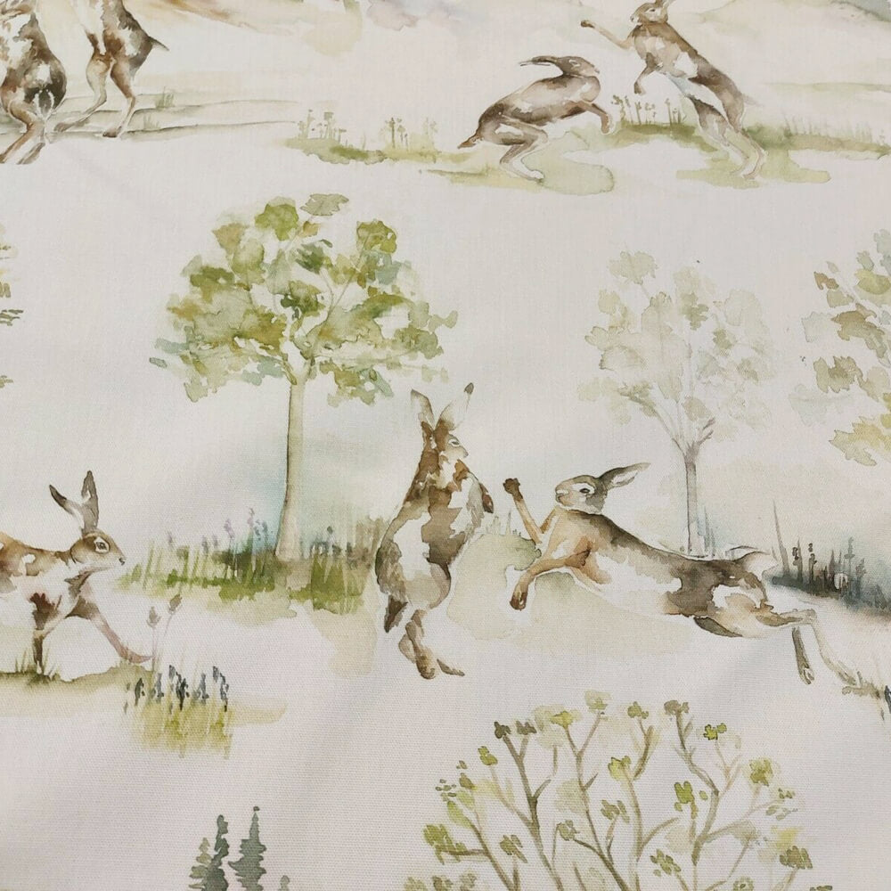 Voyage Boxing Hares White Room Fabric