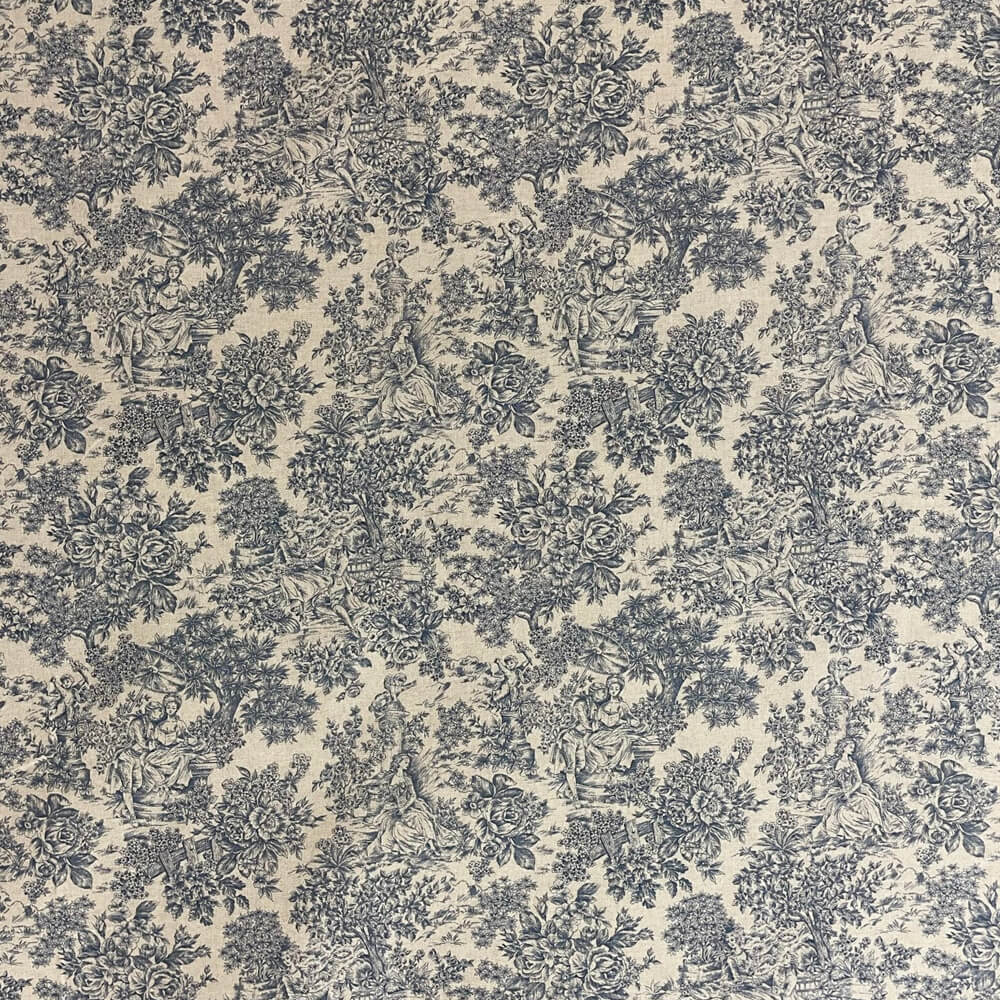Vintage Toile Blue Double Width Room Fabric