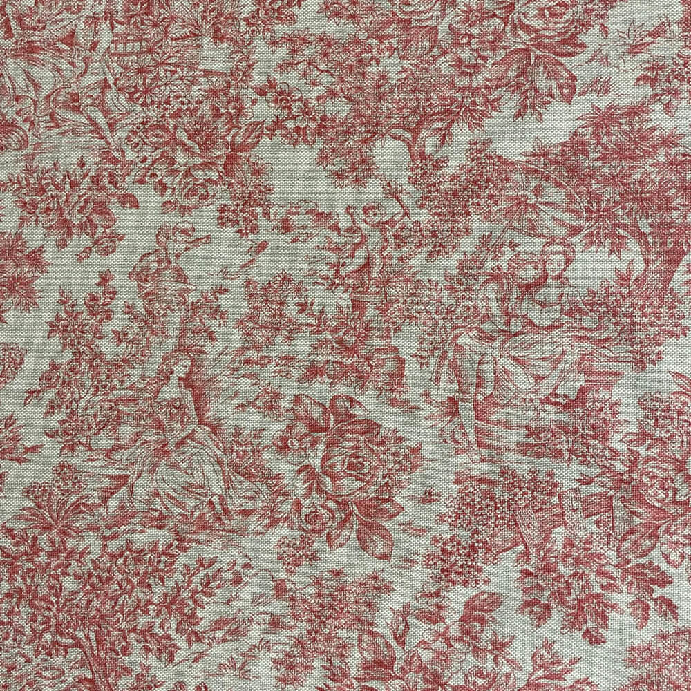 Vintage Toile Crimson Red Double Width Fabric