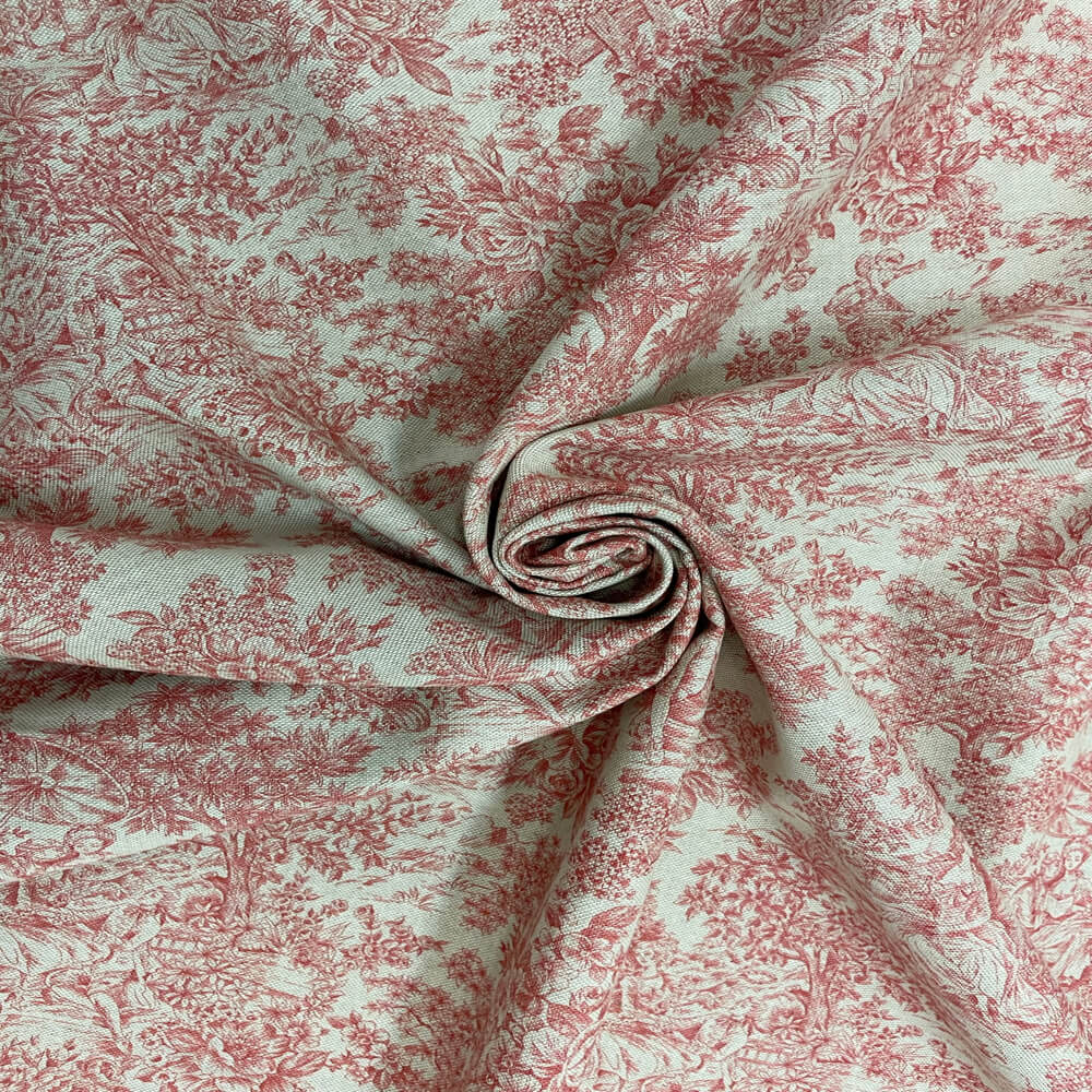 Vintage Toile Crimson Red Double Width Room Fabric