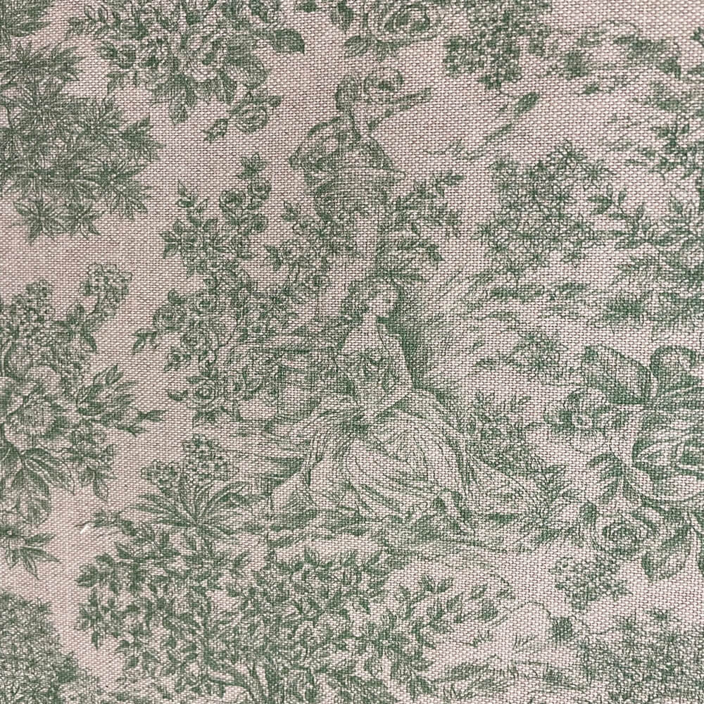 Vintage Toile Double Width Green Room Fabric