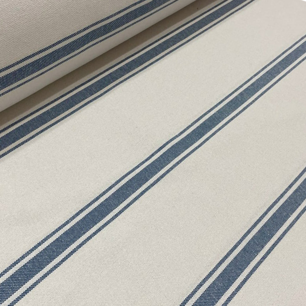 Lyon Stripe Blue Double Width Room Fabric