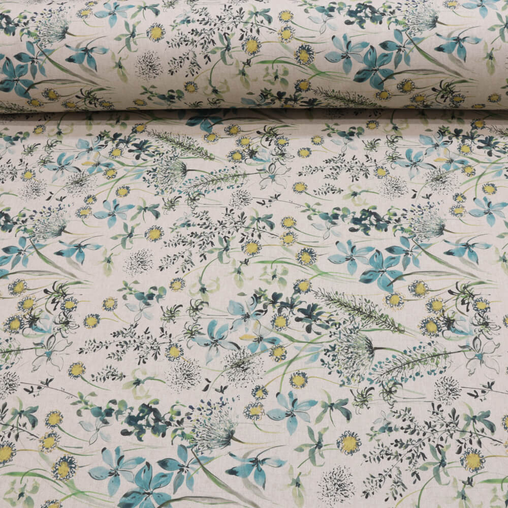 The Meadow in Teal Double Width Room Fabric