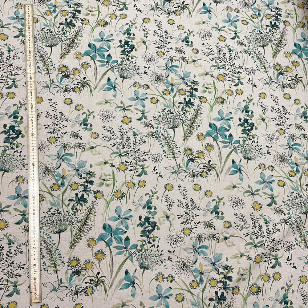 The Meadow in Teal Double Width Room Fabric