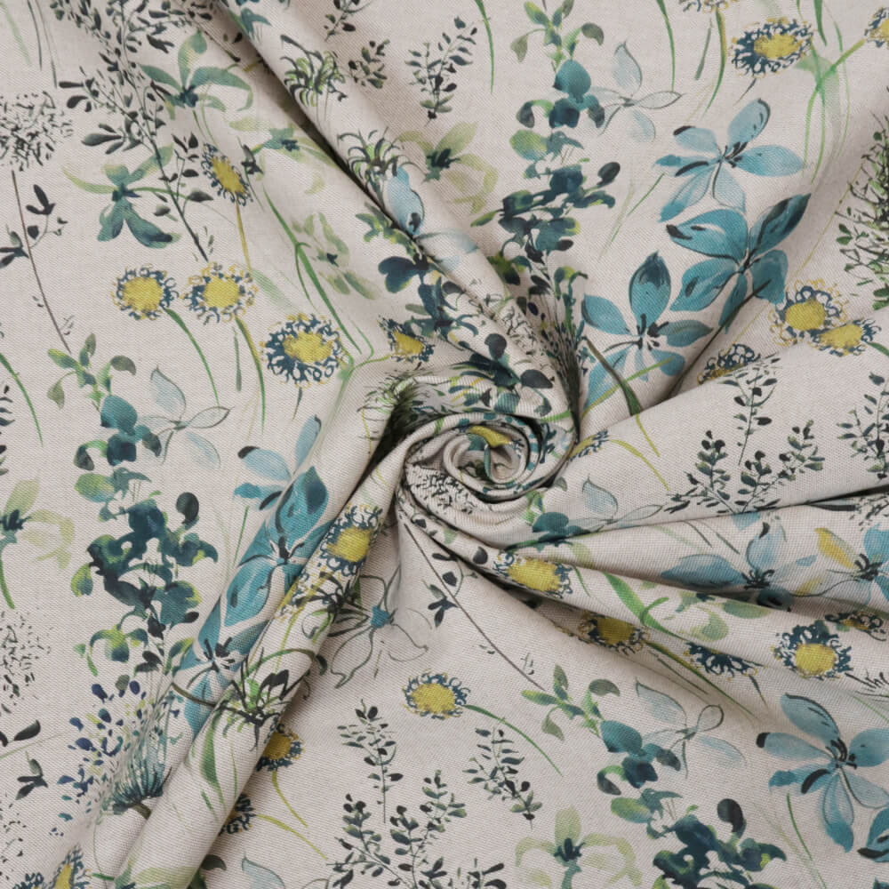 The Meadow in Teal Double Width Room Fabric