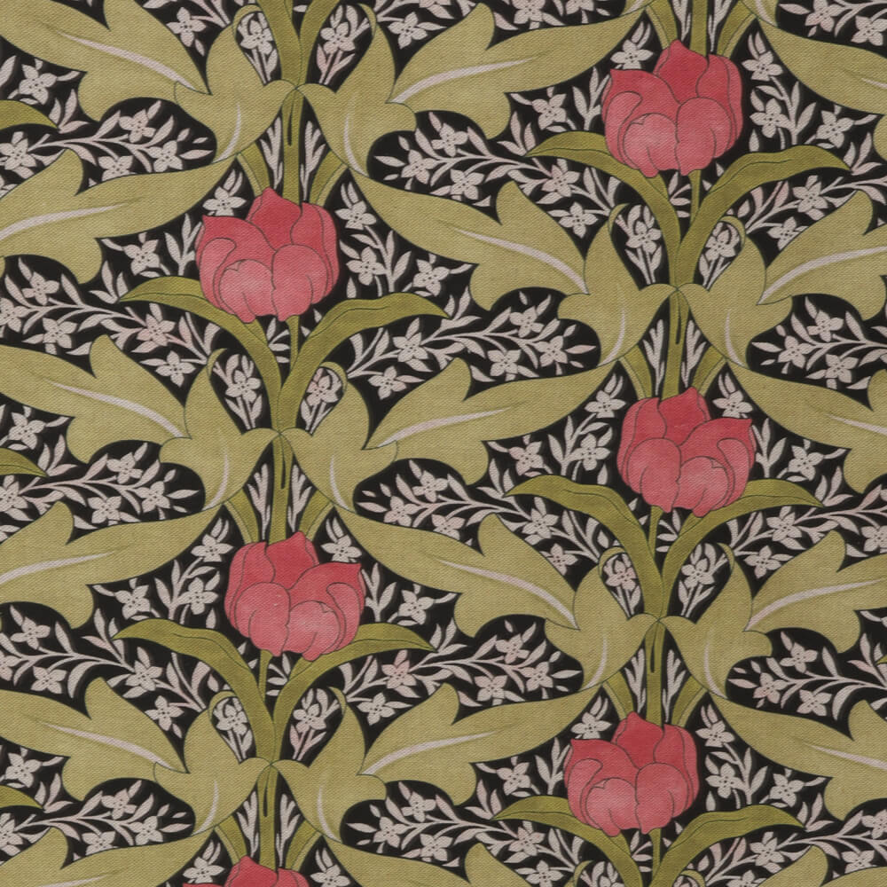 Morris Tulip Olive Green Double Width Room Fabric