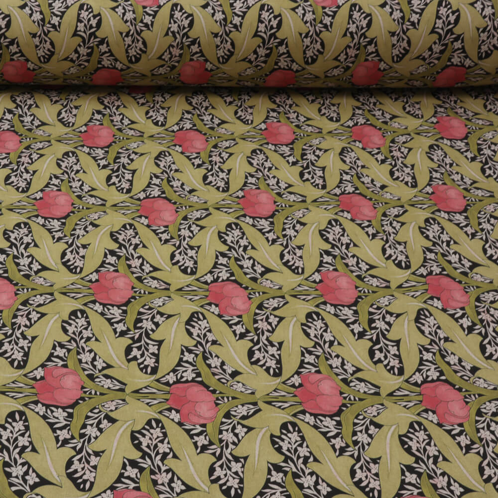 Morris Tulip Olive Green Double Width Room Fabric