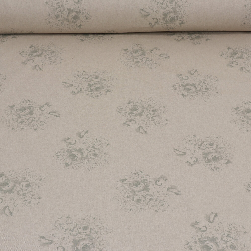 Vintage Floral Bouquet Grey Double Width Room Fabric