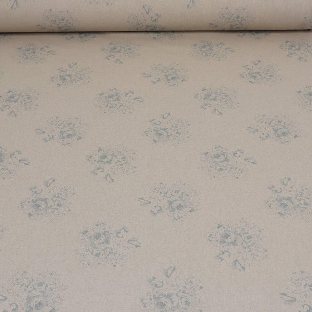 Vintage Floral Bouquet Duck Egg Double Width Room Fabric