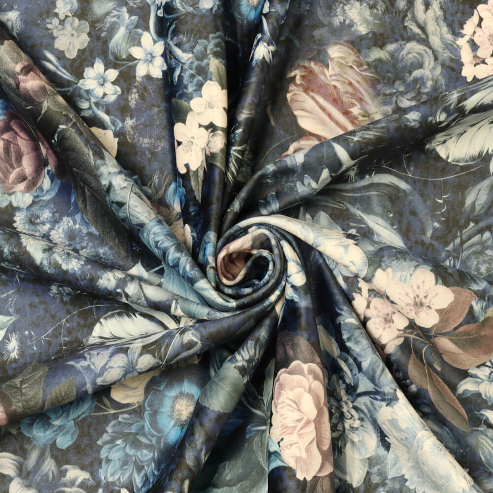 Midnight Floral Velvet Blue Room Fabric