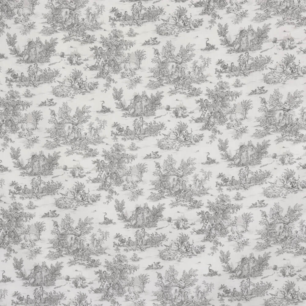Mini French Toile De Jouy Charcoal Double Width Fabric