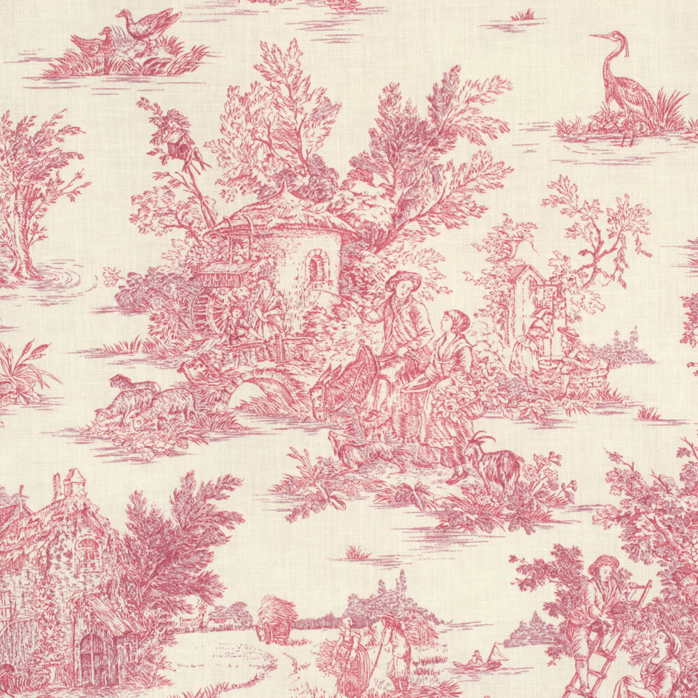 Mini French Toile De Jouy Pink Double Width Room Fabric