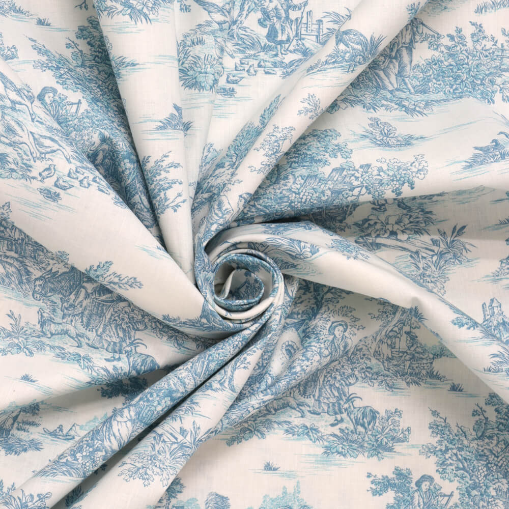 Mini French Toile De Jouy Teal Double Width Room Fabric