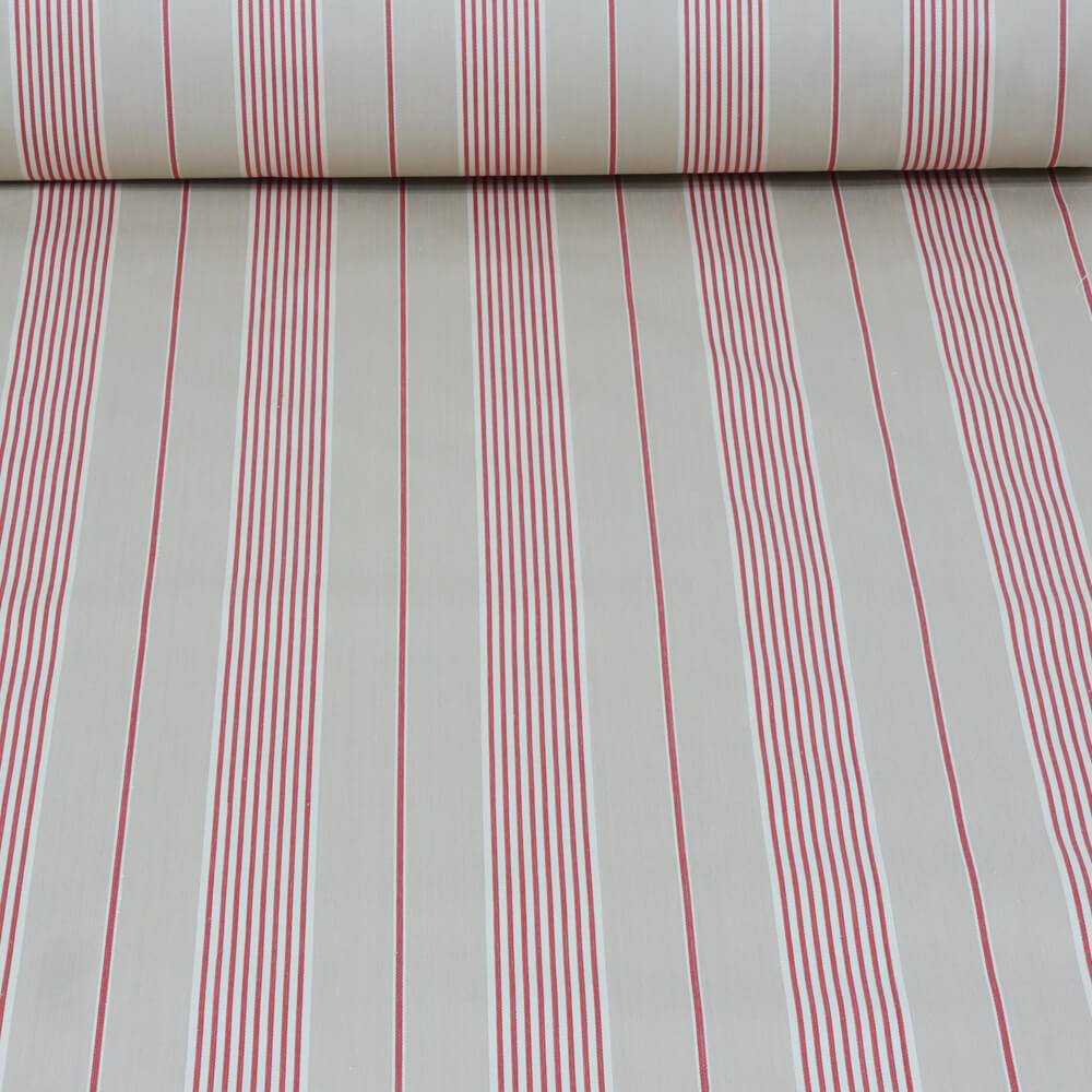 Morgan Stripe Red & Beige Room Fabric