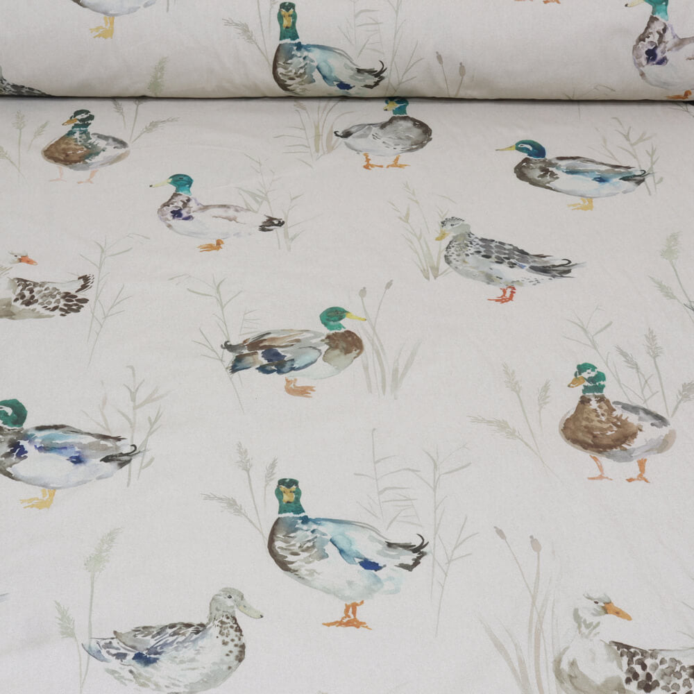 Voyage Paddling Ducks Large Linen Room Fabric - Silver