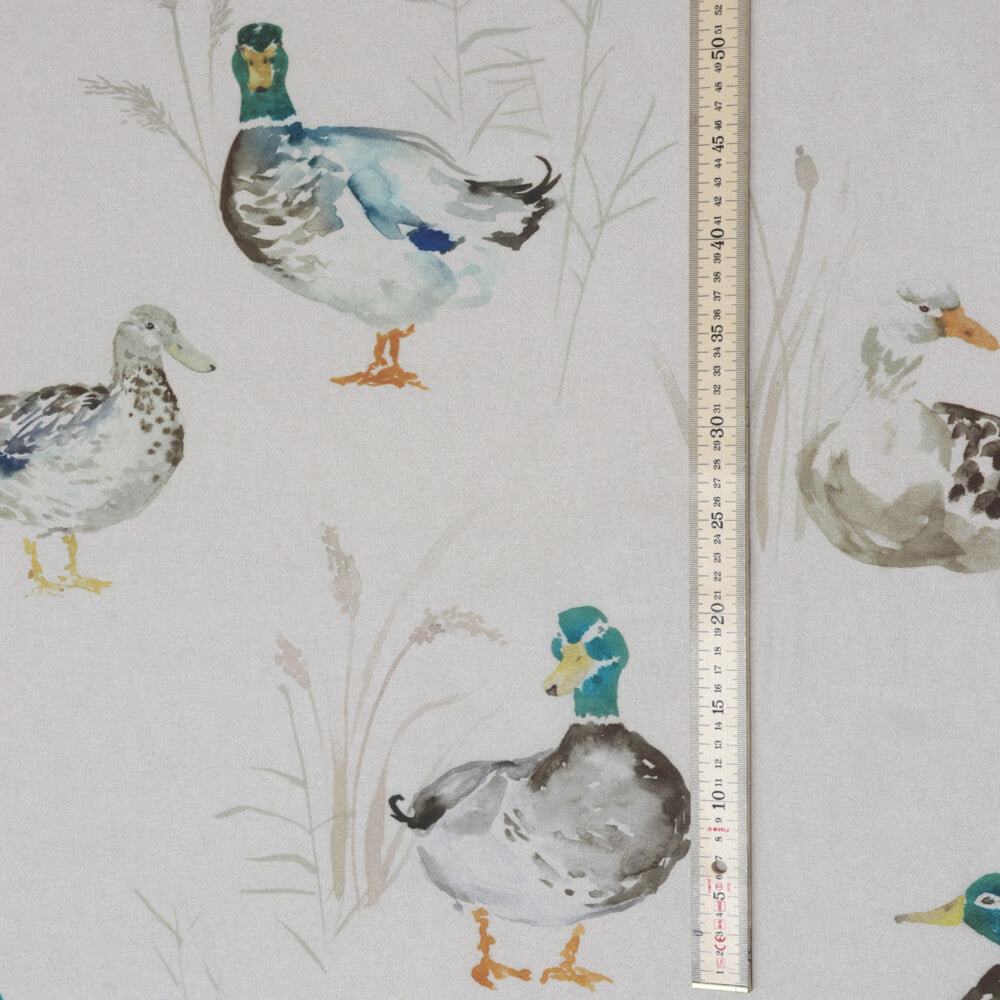 Voyage Paddling Ducks Large Linen Room Fabric - Silver