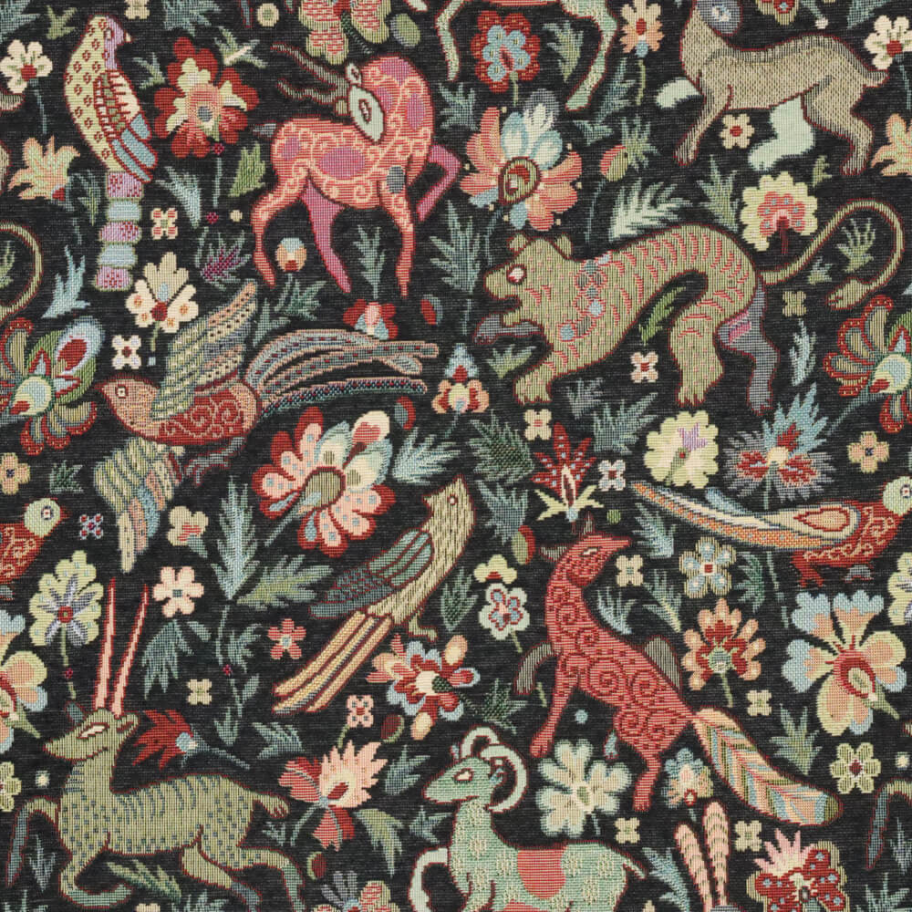 Tudor Forest Tapestry Black Fabric