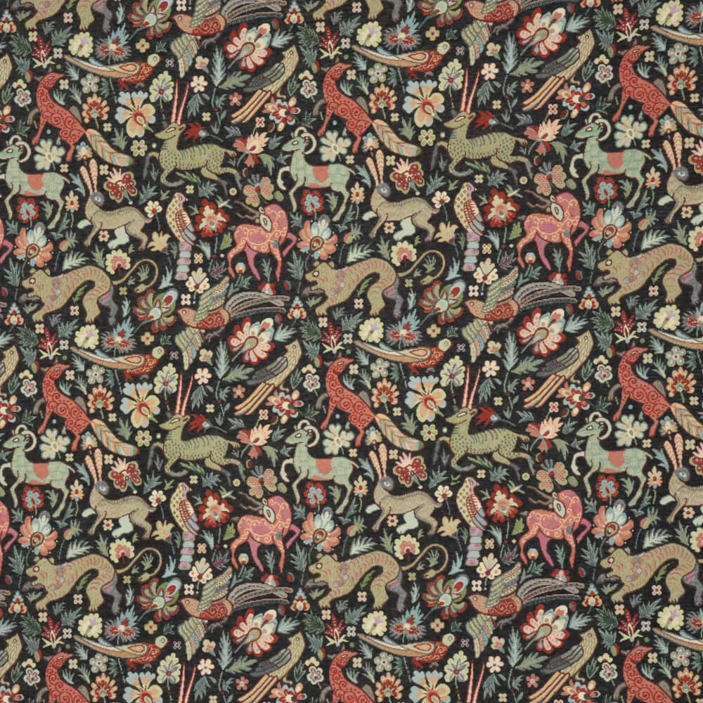 Tudor Forest Tapestry Black Room Fabric