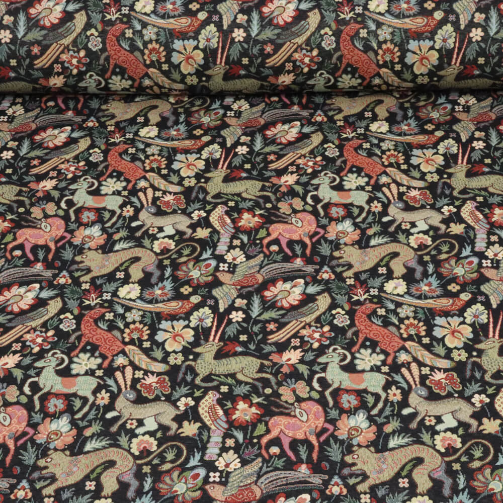 Tudor Forest Tapestry Black Room Fabric