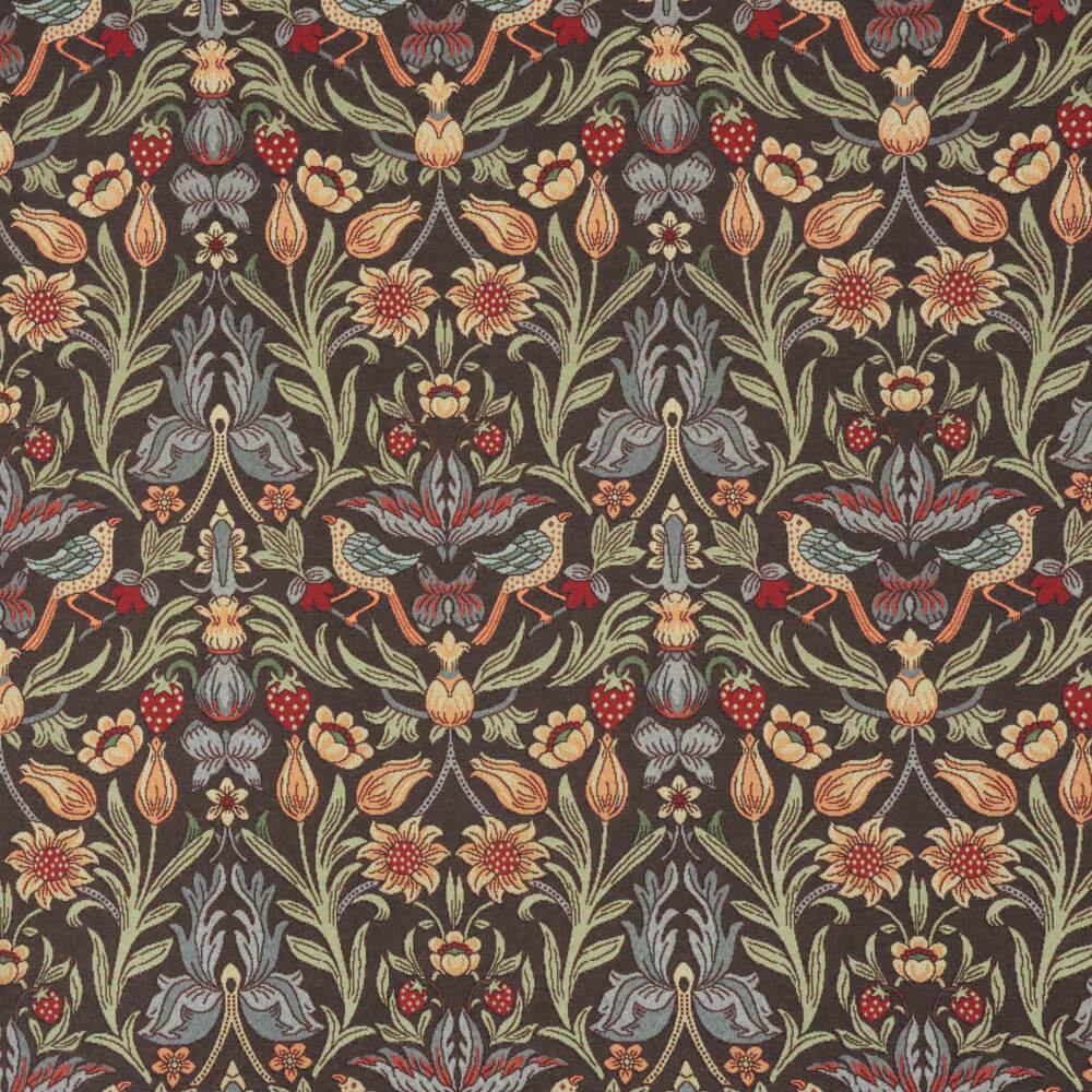 Strawberry Bird Tapestry Brown Fabric