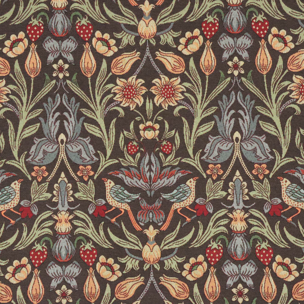 Strawberry Bird Tapestry Brown Room Fabric
