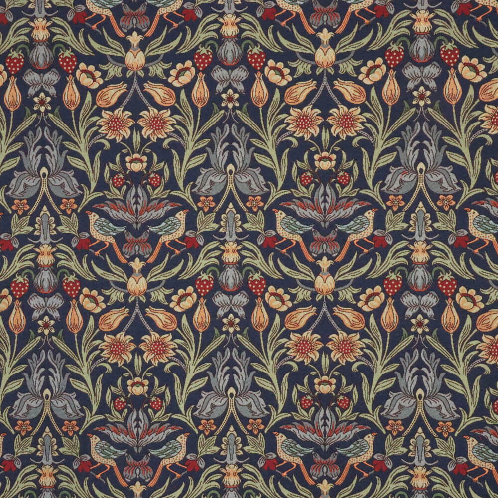 Strawberry Bird Tapestry Navy Fabric