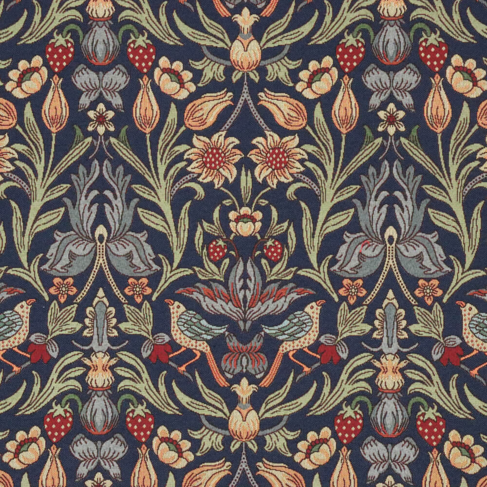 Strawberry Bird Tapestry Navy Room Fabric