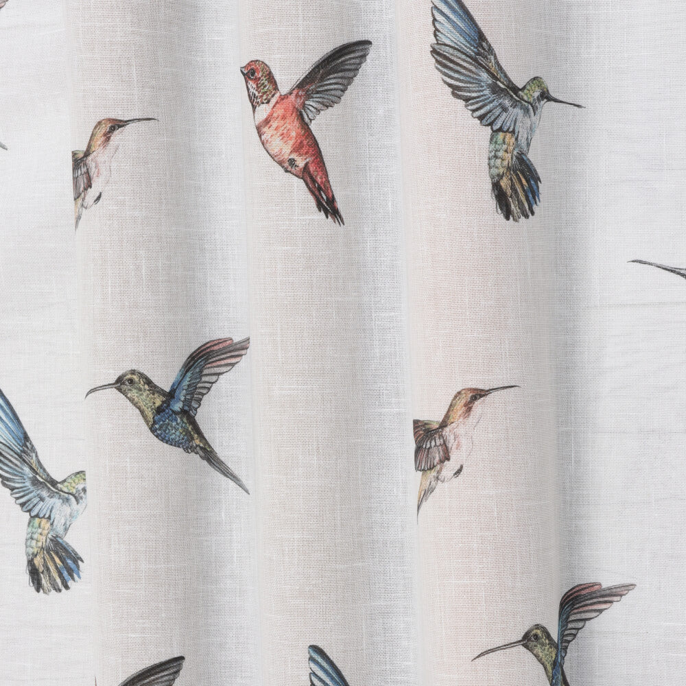 White Sheer Hummingbirds Room Fabric - Silver