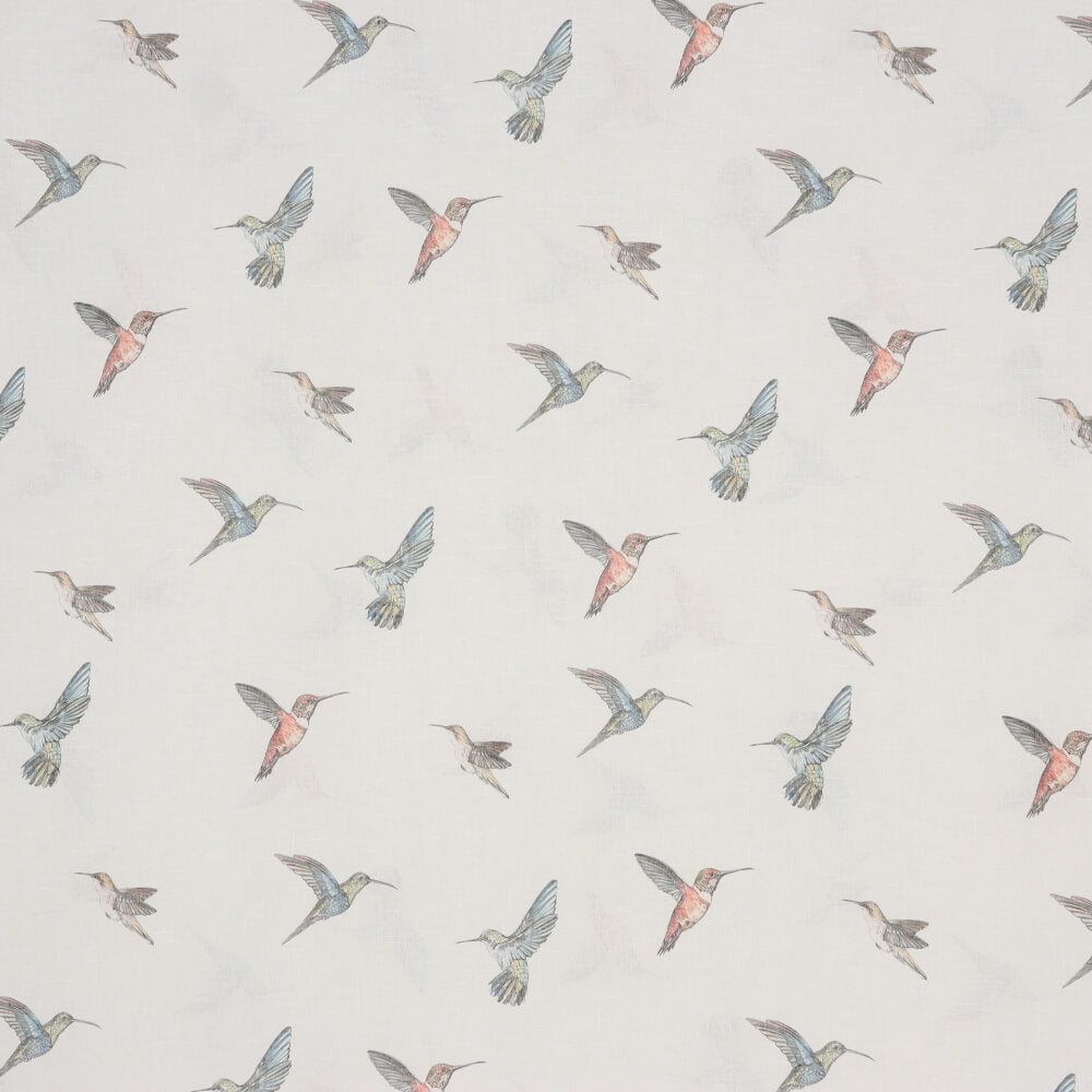 White Sheer Hummingbirds Fabric - Silver