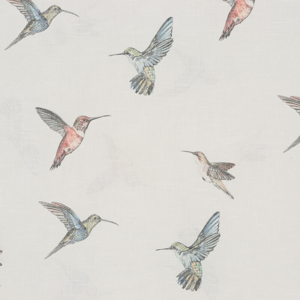 White Sheer Hummingbirds Room Fabric - Silver