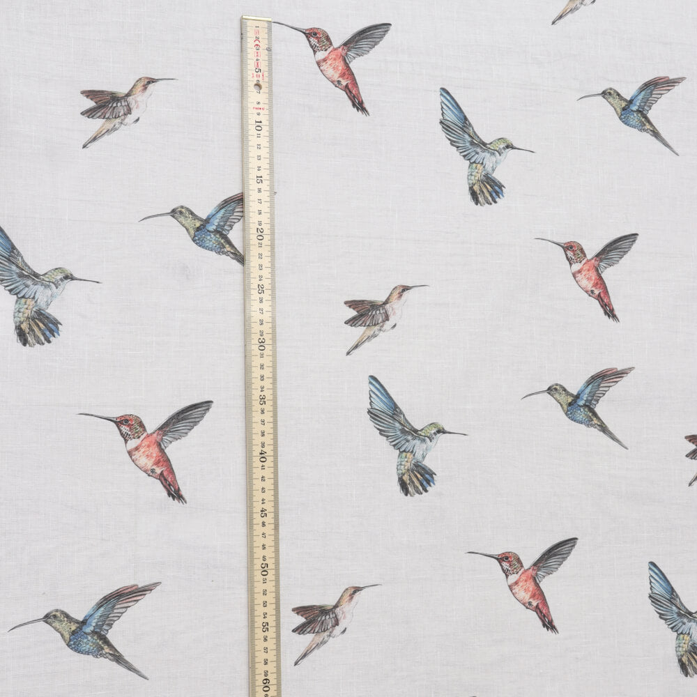 White Sheer Hummingbirds Room Fabric - Silver