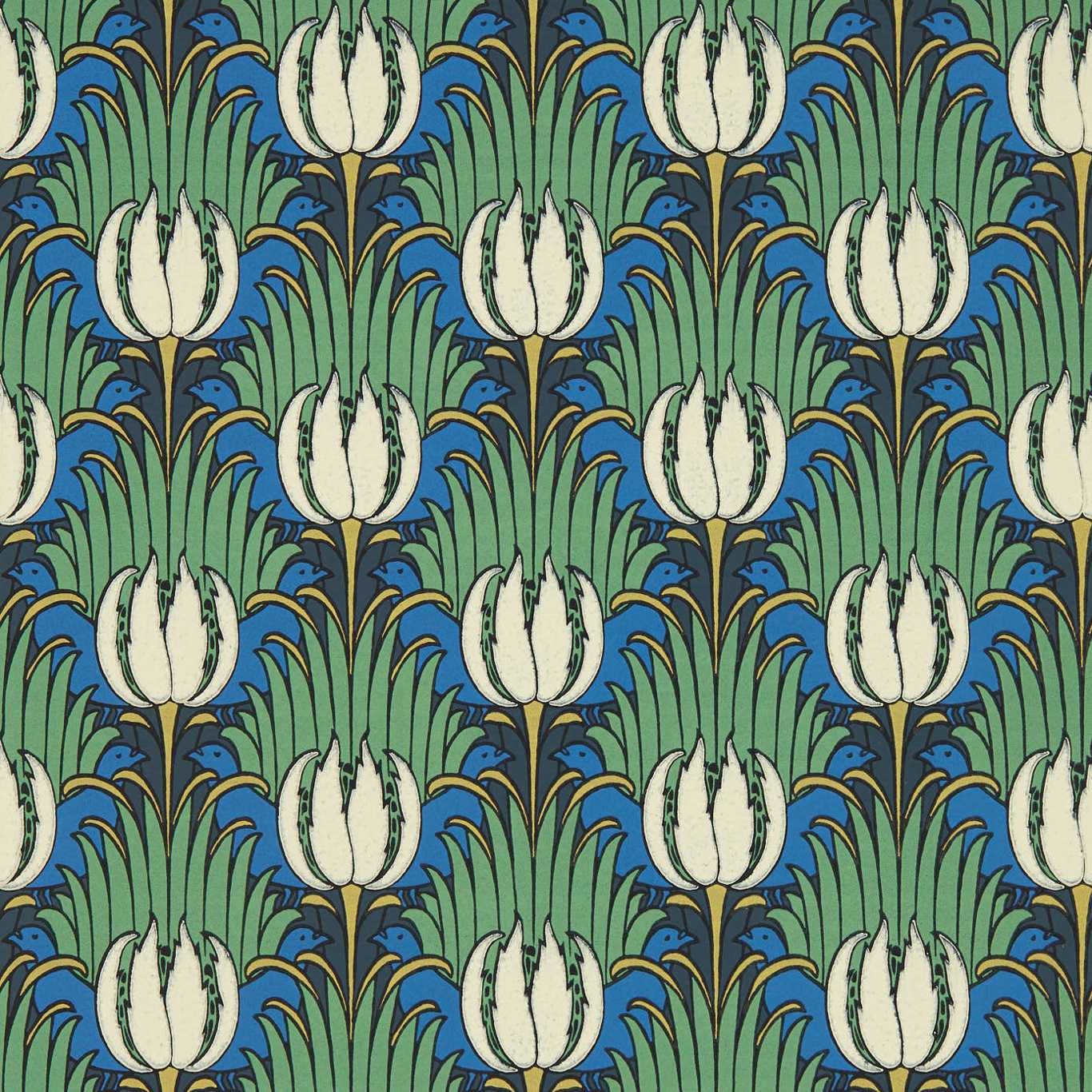 Tulip and Bird Wallpaper - Green 