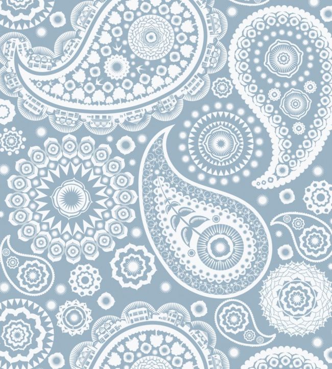 Paisley Crescent Wallpaper - Blue 