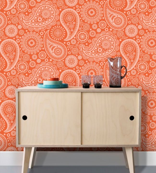 Paisley Crescent Room Wallpaper - Orange