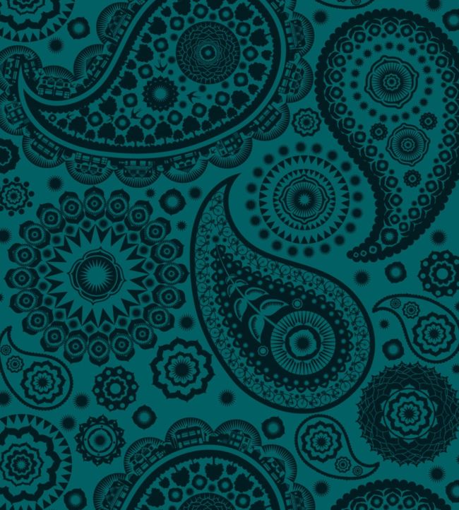 Paisley Crescent Wallpaper - Teal 