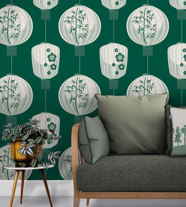 Lucky Lantern Room Wallpaper - Green