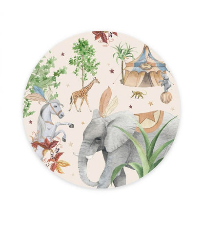 Elephant Circle Nursery Mural - Multicolor